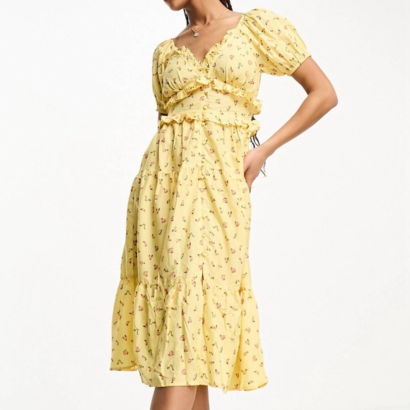 🌟5 for $25🌟 NWOT ASOS Influence tiered ruffle smock dress in yellow floral print - Picture 5 of 8